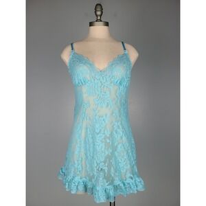 VTG Y2K Victoria's Secret Sz M Babydoll Dress Sheer Lace Blue McBling It Girl